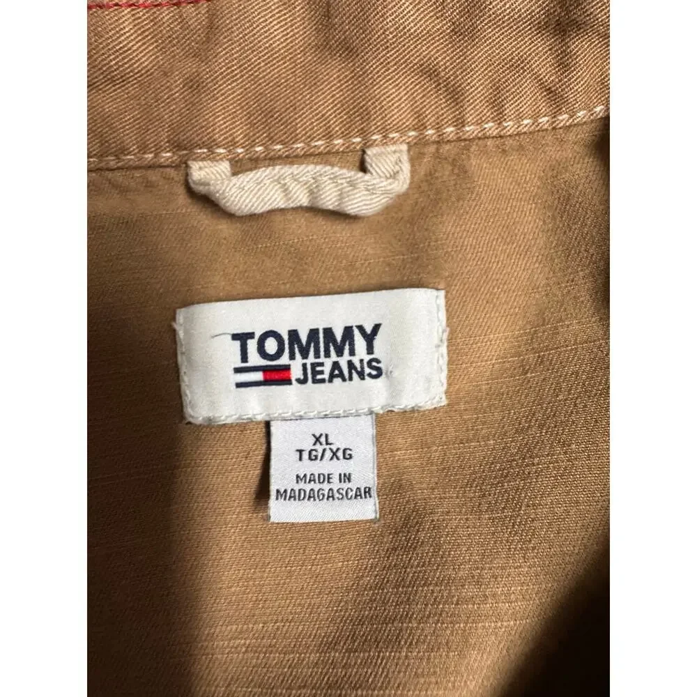 Tommy Jeans Two Tone Cropped Denim Jacket Tan Beige Retro 90s Inspired XL - Picture 5 of 7